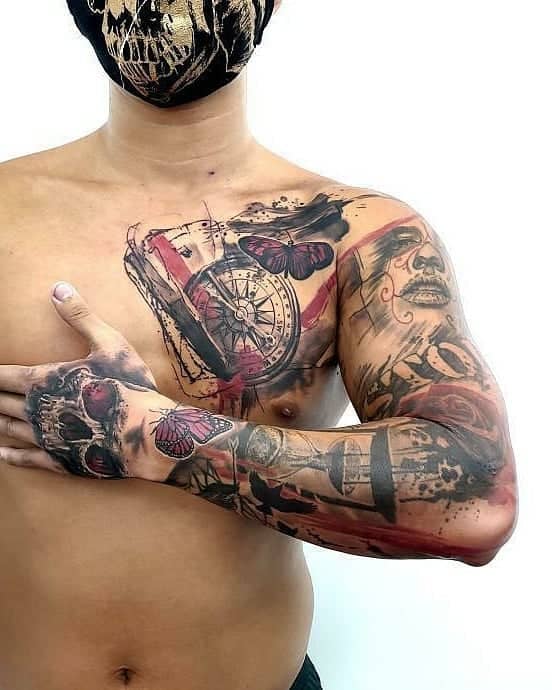 Midjourney Prompt for Realistic Trash Polka Tattoo | Promptrr.io
