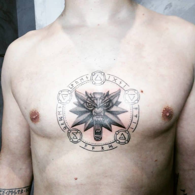 the witcher wolf tattoo on chest