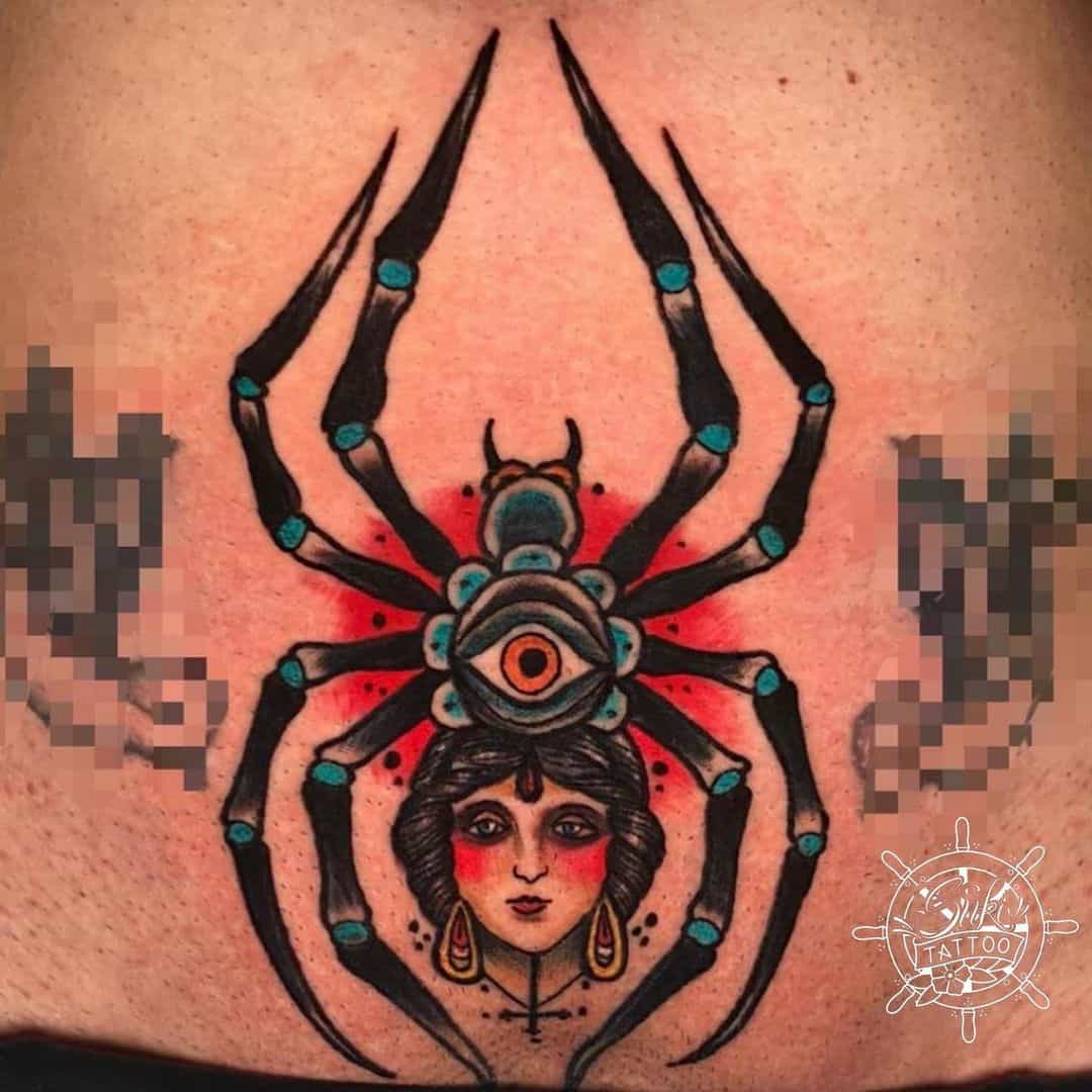 Traditional Spider Girl Tattoo Design