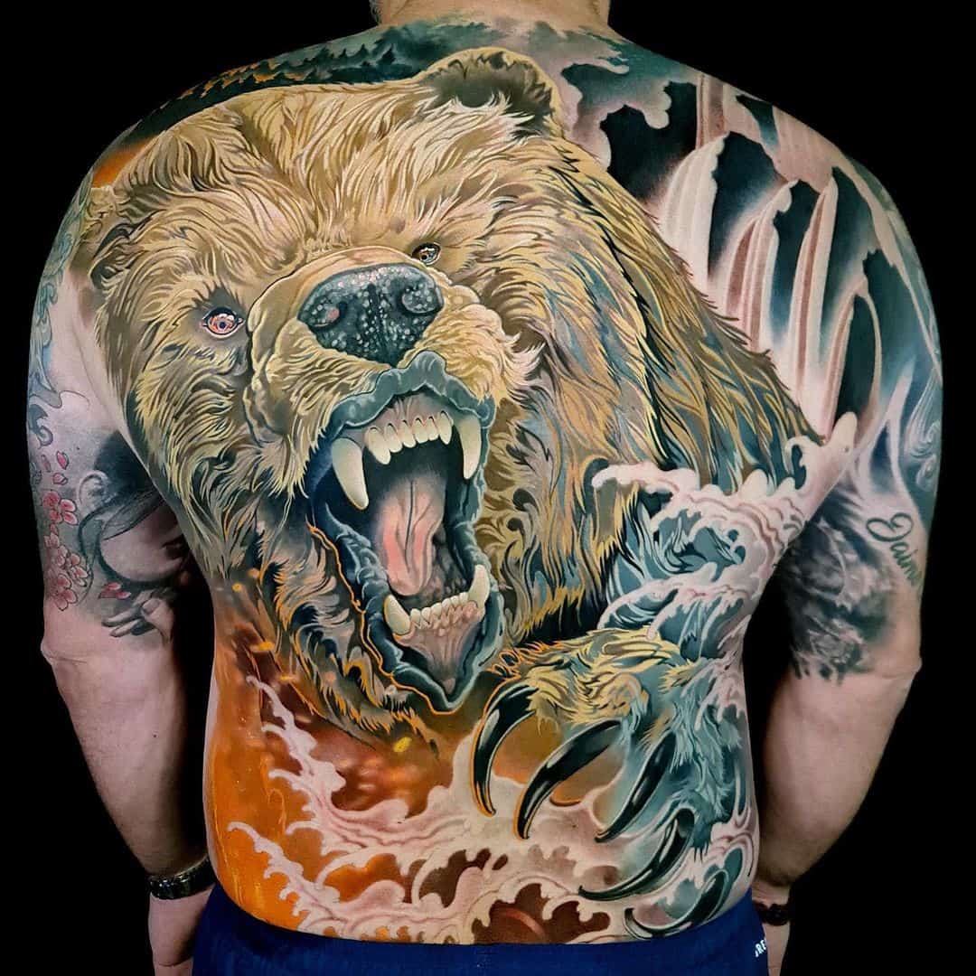 giant bear head on my chest by Goat at Sinister Tattoos in Colorado  Springs, CO. : r/tattoos