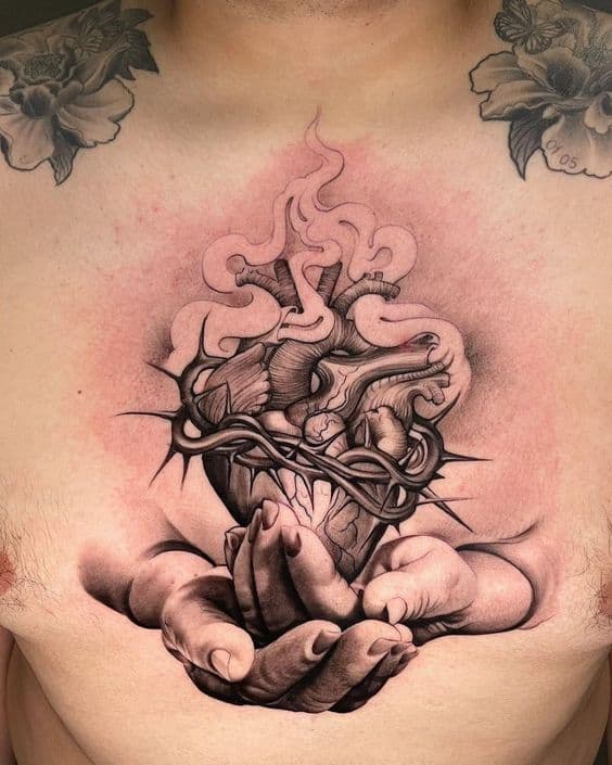 realistic sacred heart drawing