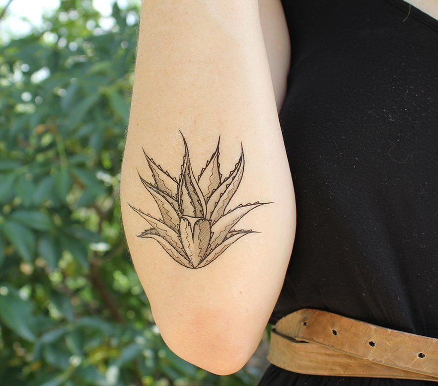 Fine line plant tattoo located on the hip.