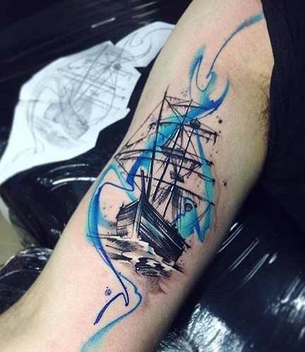 ship tattoo forearm