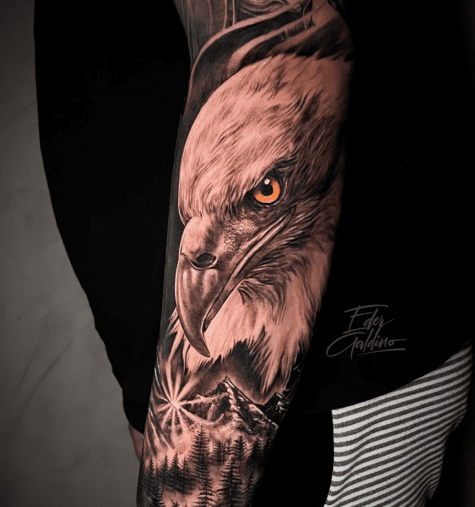wide shot of arm with bald eagle tattoo, tattoo | Stable Diffusion