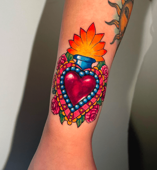 Mexican style sacred heart tattoo