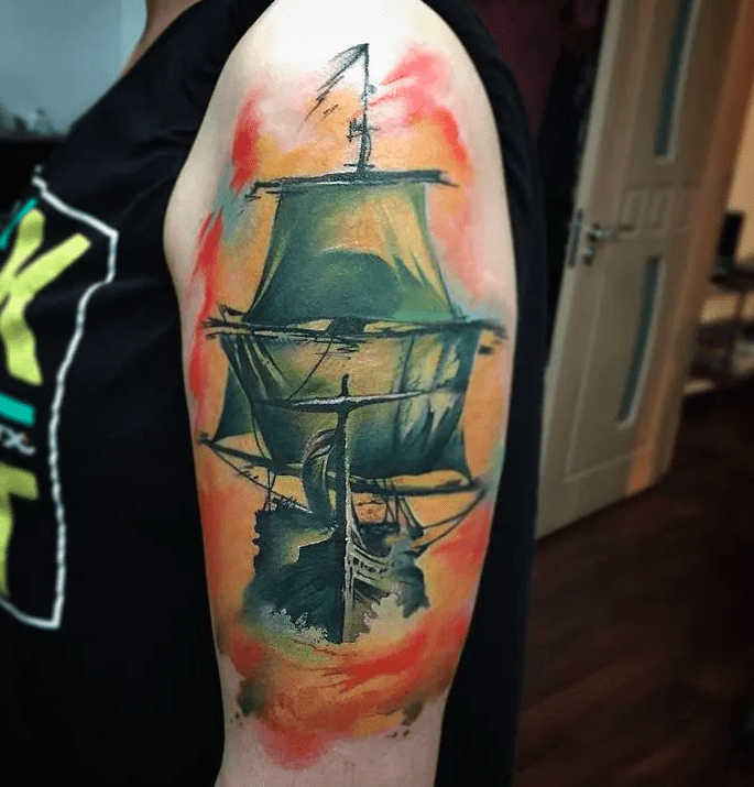 pirate ship tattoo concept design