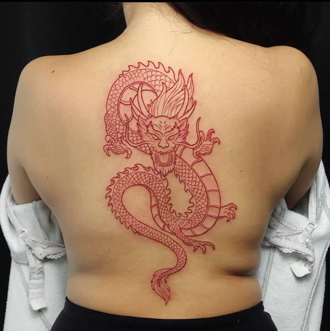 Ancient Asian Red Dragon Blue and Red Flowers and Demon Temporary Sleeve  Tattoos| WannaBeInk.com