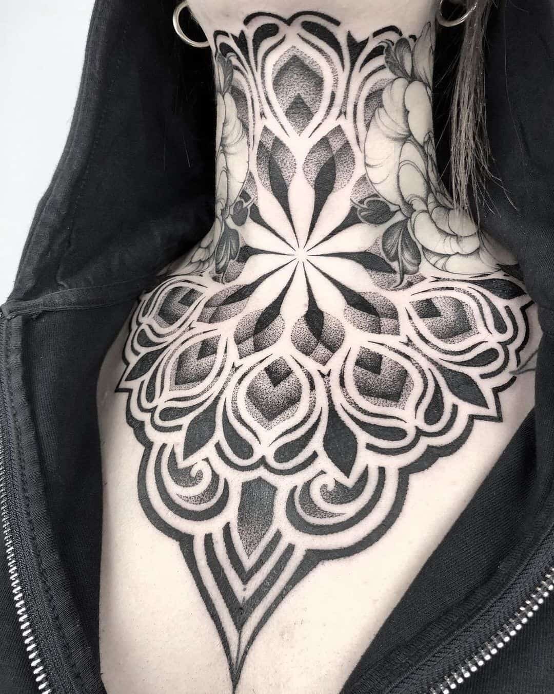 Sacred geometry mandala style design neck throat tattoo stencil applic... |  TikTok