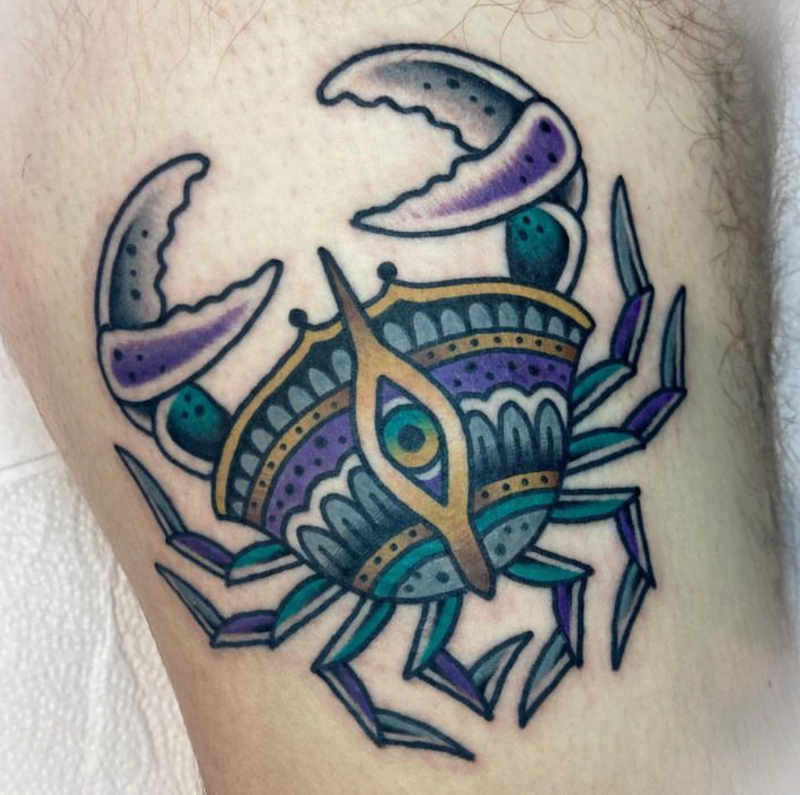 Cancer crab by me @codyptattoo in San Diego : r/traditionaltattoos