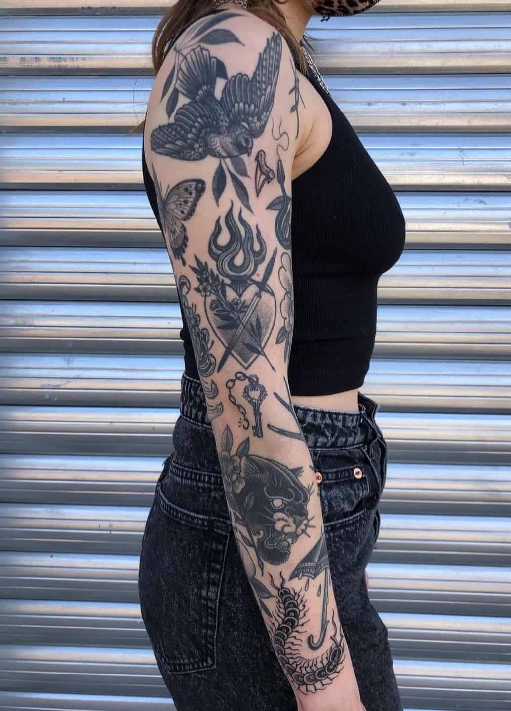 Minimalist patchwork sleeve tattoo   Rydelreib Tattoo  Facebook