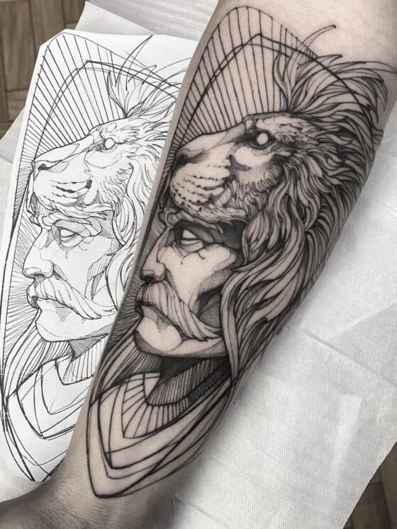 25 Lion Tattoos To Make You Feel Fearless 4 lion headdress on man
