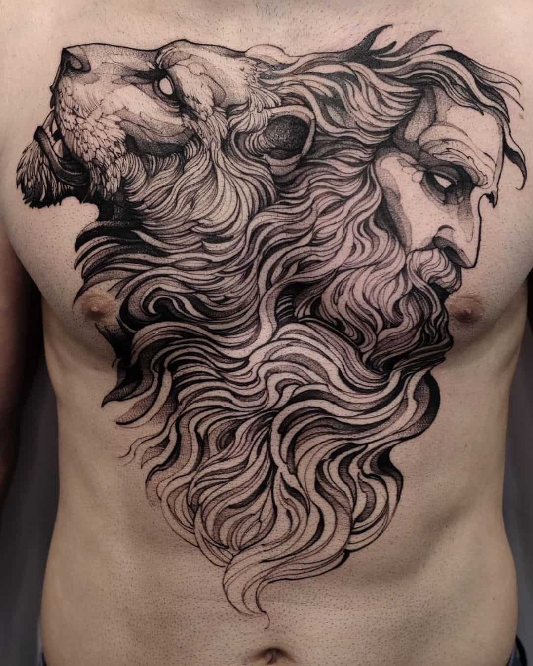 Roaring Lion Chest Tattoo