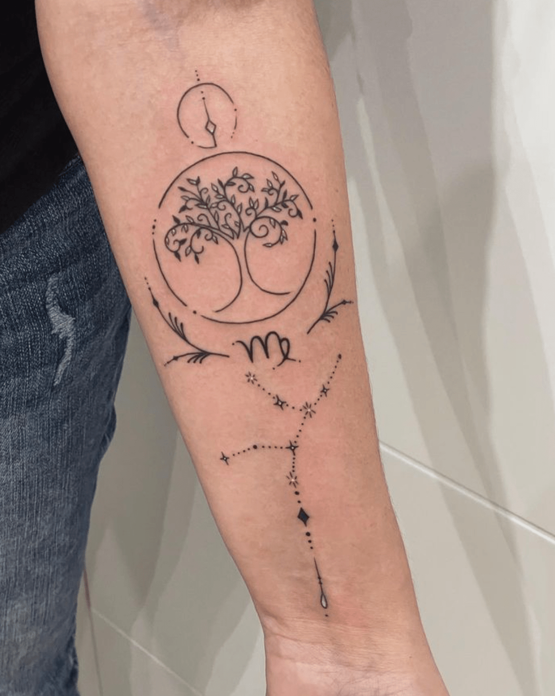 A wheat stalk and harvest moon for a very cool fellow reality tv gal ♥️🎑 •  • • #handpoke #handpoked #sticknpoke #tattoo #han... | Instagram