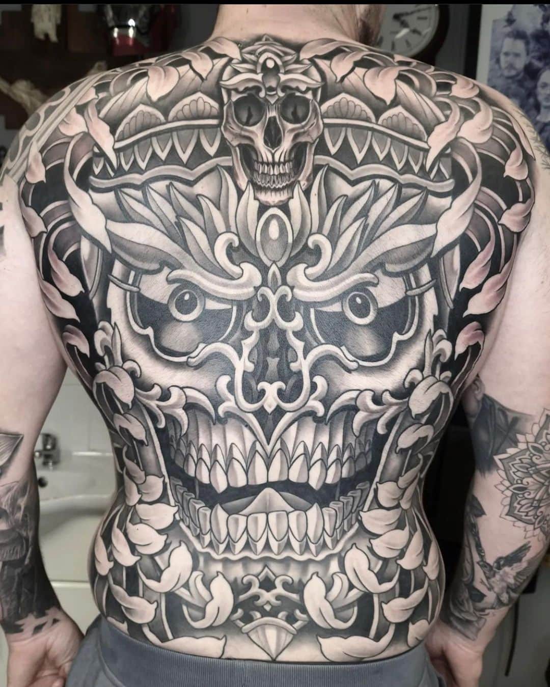 Grey Skull Tattoo on Full Back  Best Tattoo Ideas Gallery