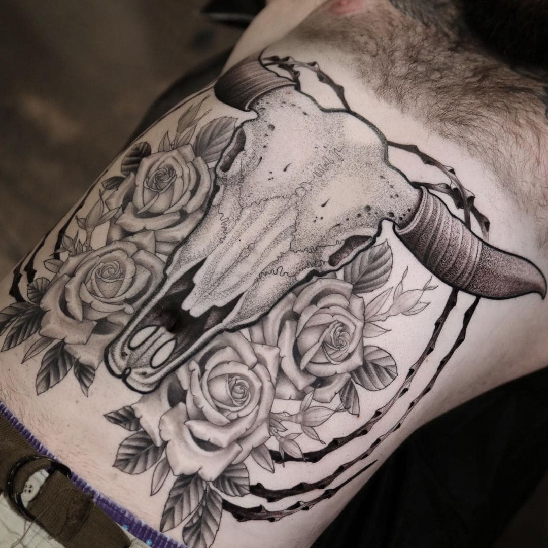 Dark realism tattoo design of a skull and clouds on Craiyon
