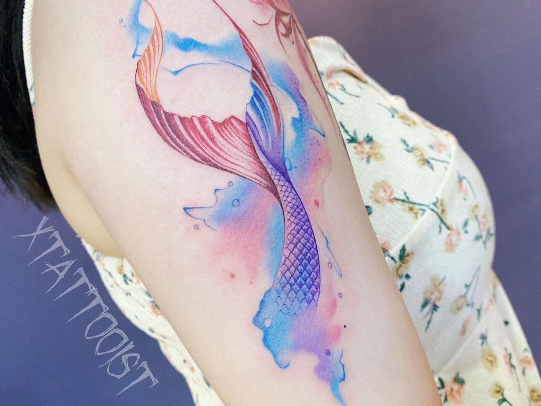 Pretty Mermaid Leg Tattoo