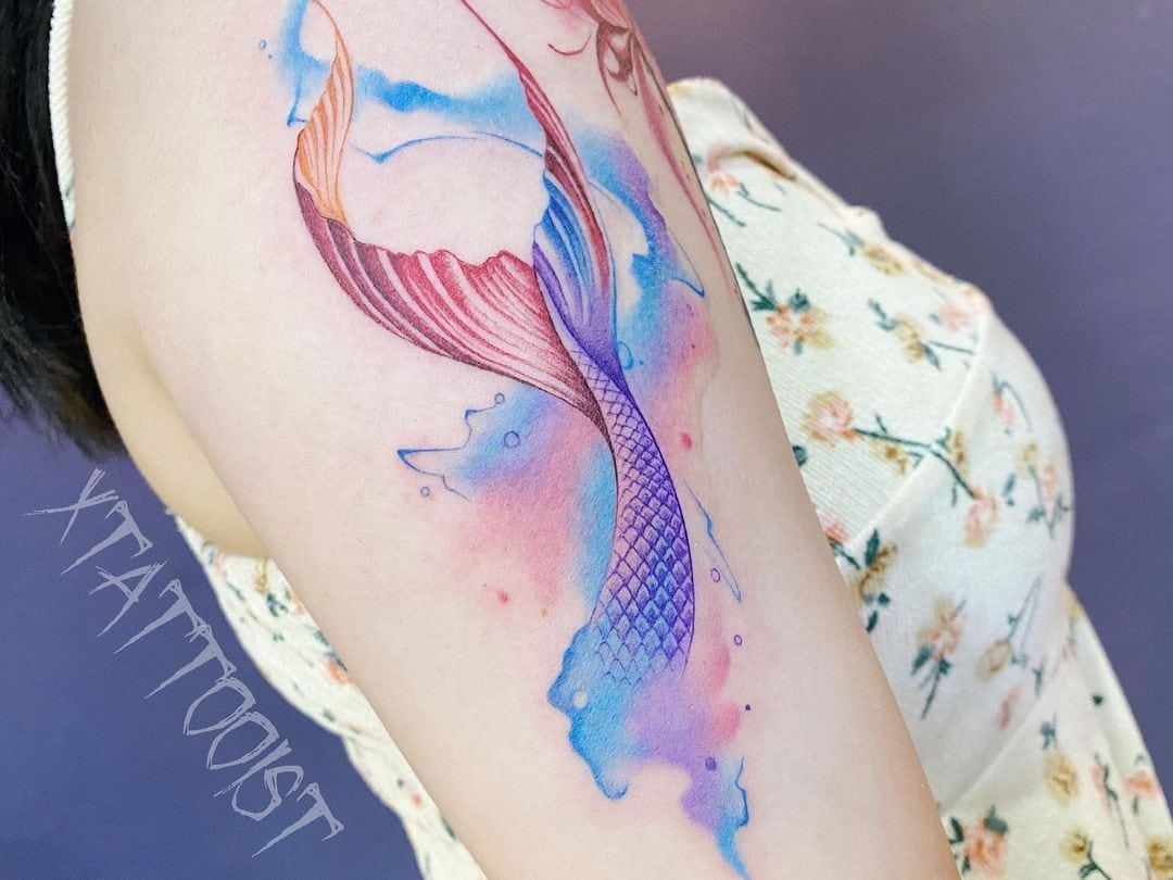 Water colour Mermaid Tail Tattoo Larissa Long