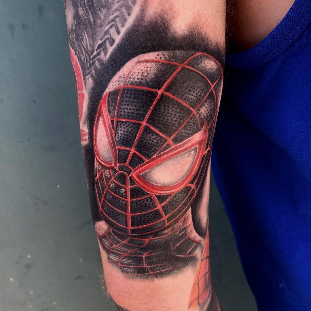 Something for spider man fans!!! Done by Charlie. | Black and grey tattoos,  Spiderman, Tattoos