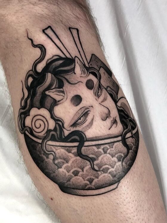 15 Tasty Ramen Tattoos To Make You Hungry 4 woman head in bowl of ramen tattoo