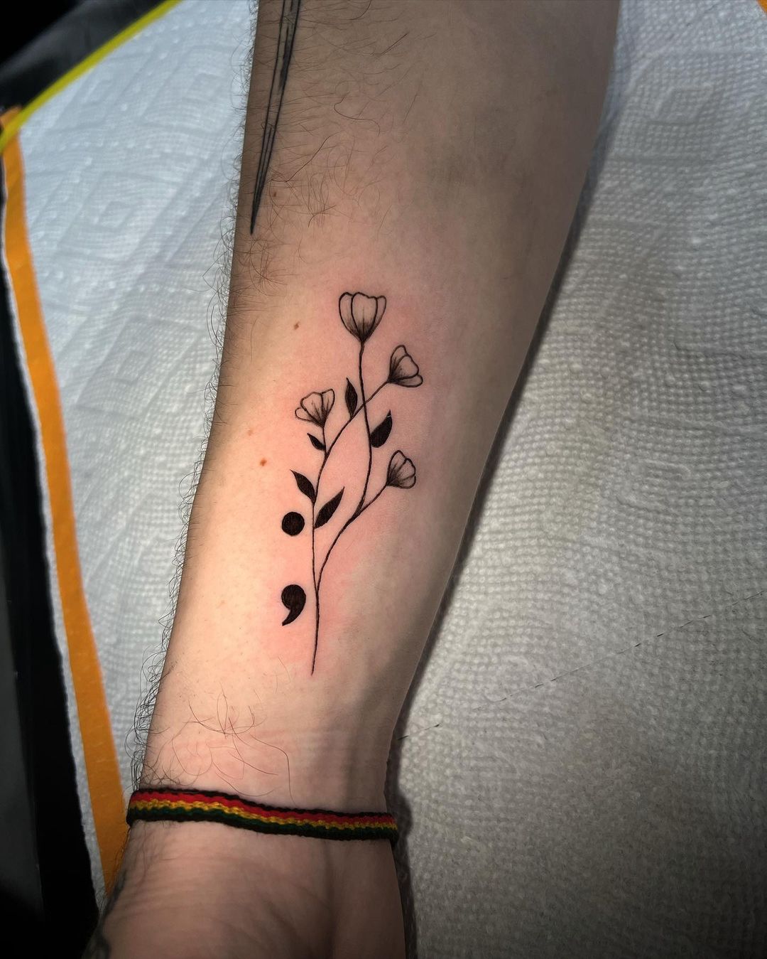 Just breathe 😌♥️ beautiful poppy/semicolon tattoo done today by Kim ♥️  @kimawhitney #tattoos #tattoo #colourtattoo #delicateta... | Instagram