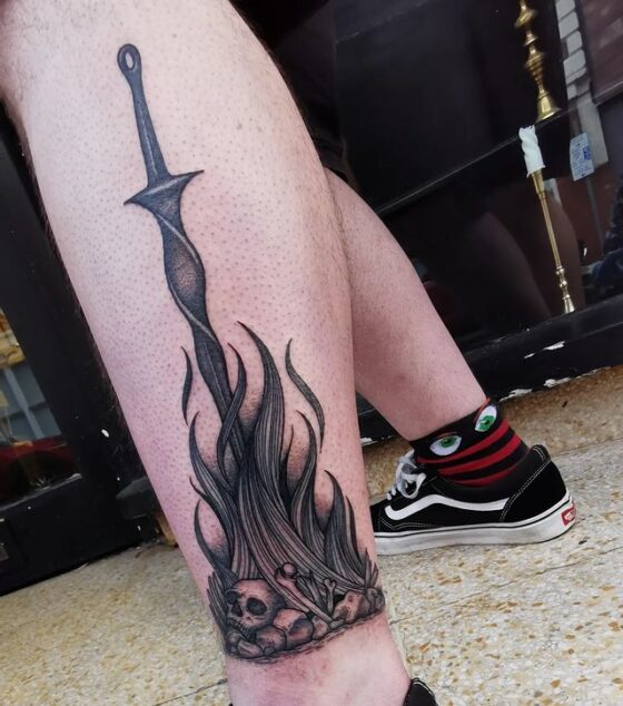 37 Epic Dark Souls Bonfire Tattoos Body Artifact   Dark Souls Bonfire Tattoo 36  560x634 