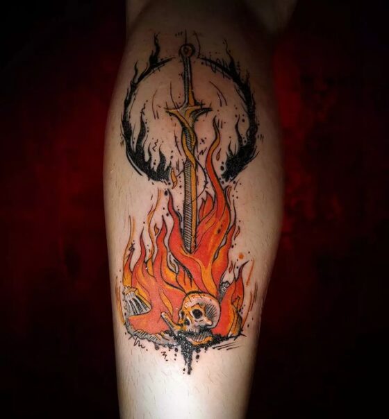 37 Epic Dark Souls Bonfire Tattoos Body Artifact   Dark Souls Bonfire Tattoo 5  560x604 