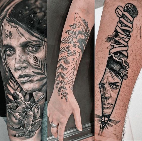 The Last Of Us Fan Gets Epic Leg Sleeve Tattoo Of Ellie, Joel, and More