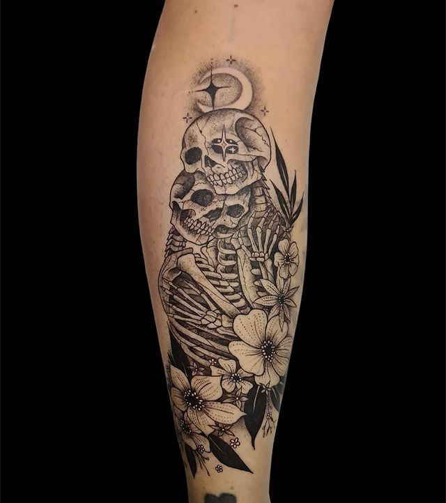 Black & Grey Lower Leg Tattoo | Liam Wagram - TrueArtists