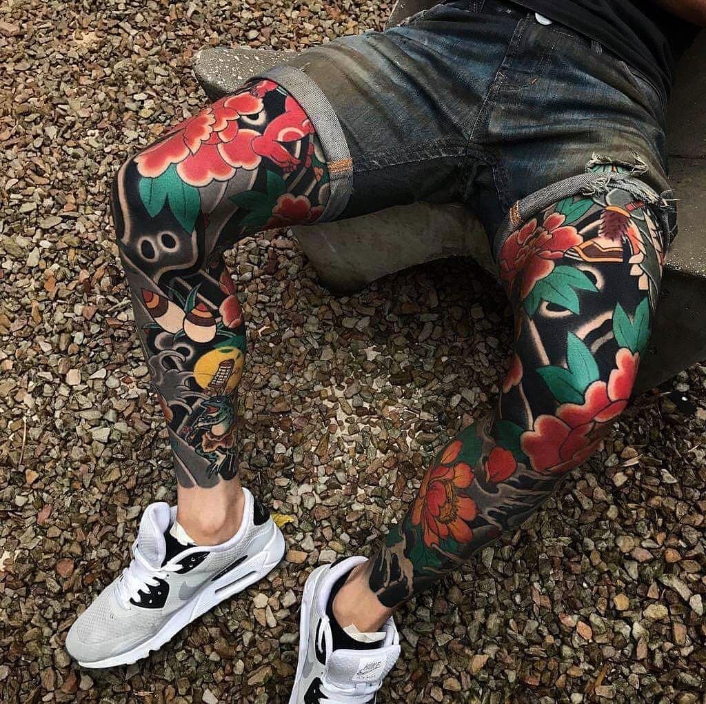 Added some color to hell leg sleeve! Done by me @freaktattoos : r/tattoo