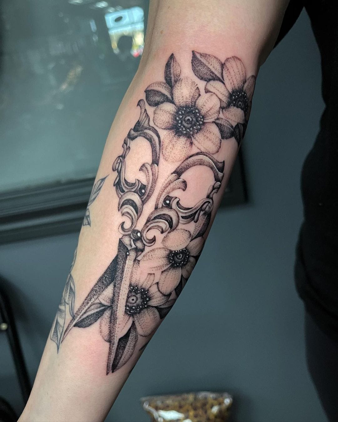 Hairdresser Tattoo with Scissor and Rose