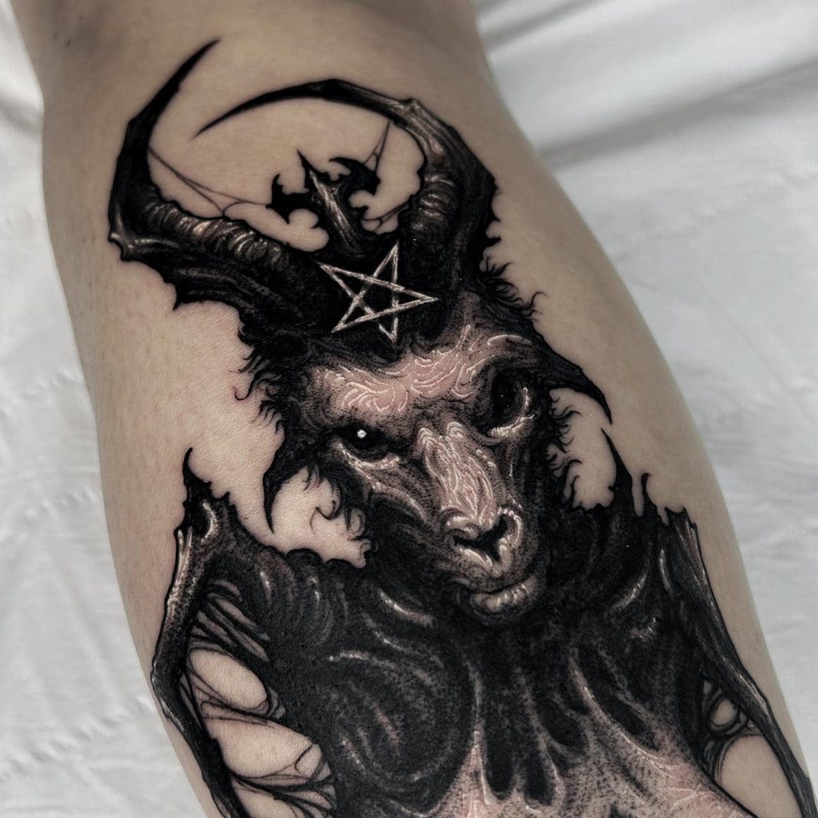 Baphomet on my friend @lycanyou. Thank you for trusting me with such a  meaningful piece 🙏🏿 Made @tildeathdenver.… | Capricorn tattoo, Tattoos,  Back of neck tattoo